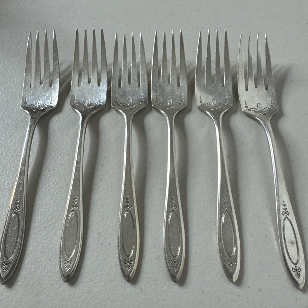Lot 6 Oneida Community Adam Salad Forks‎ 6 1/8" Silver Plate